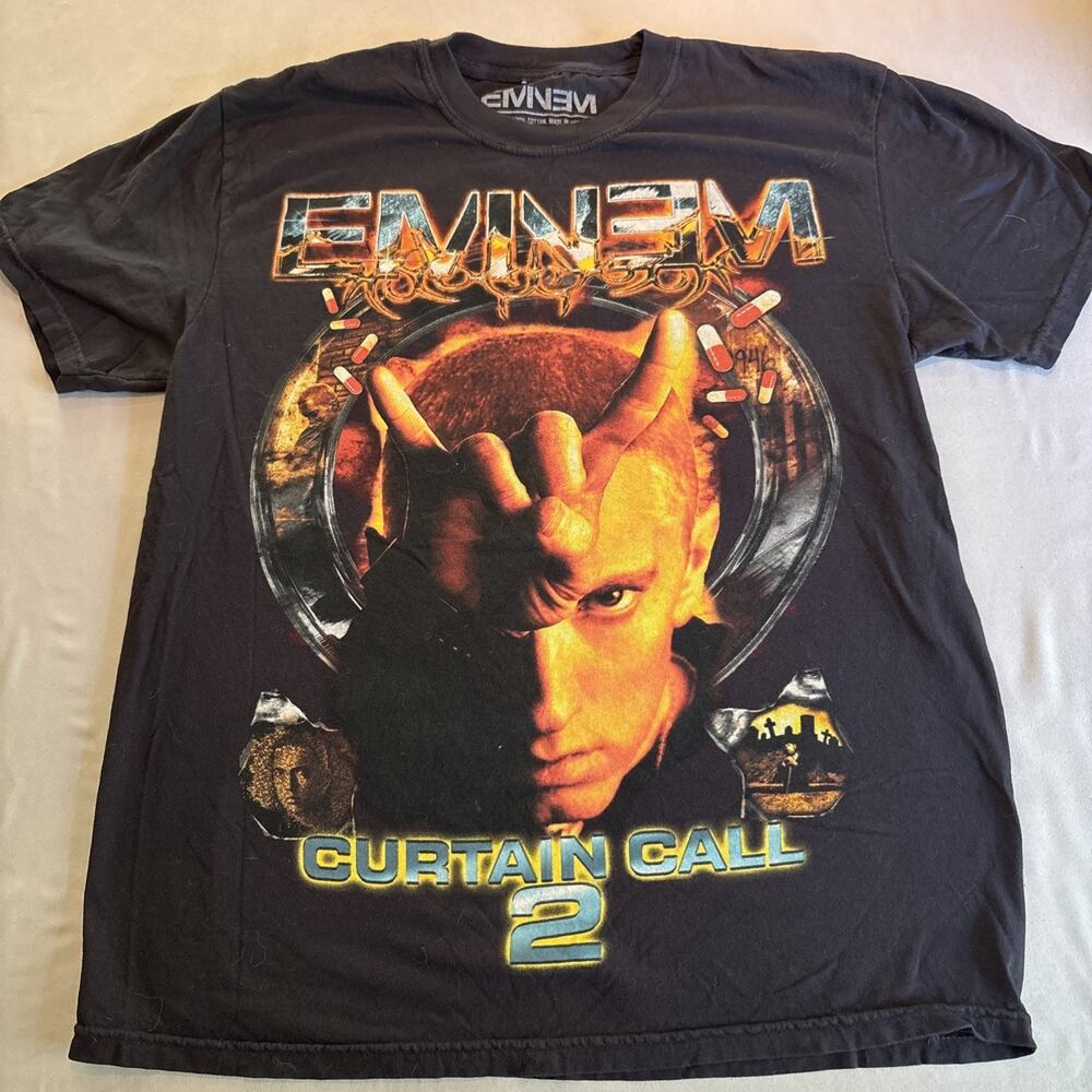 Eminem Curtain Call 2 T Shirt Mens Large Black Short Sleeve Hip Hop Rap Big Logo
